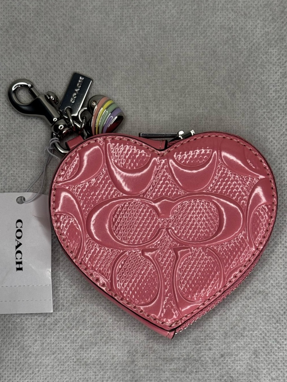 NWT Coach Pink Embossed Heart Coin Purse & Charm in Signature Patent Leather - Picture 3 of 6